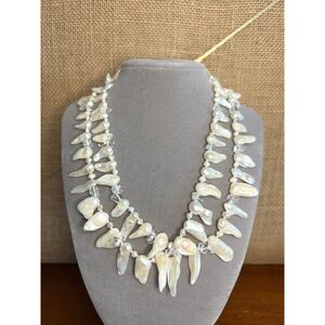 Biwa Stick Natural Freshwater Pearl Double Strand Necklace